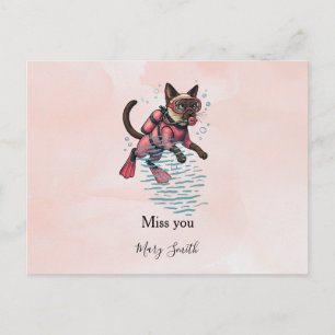 Taucher im rosa Thema für Katzenliebhaber Postkarte