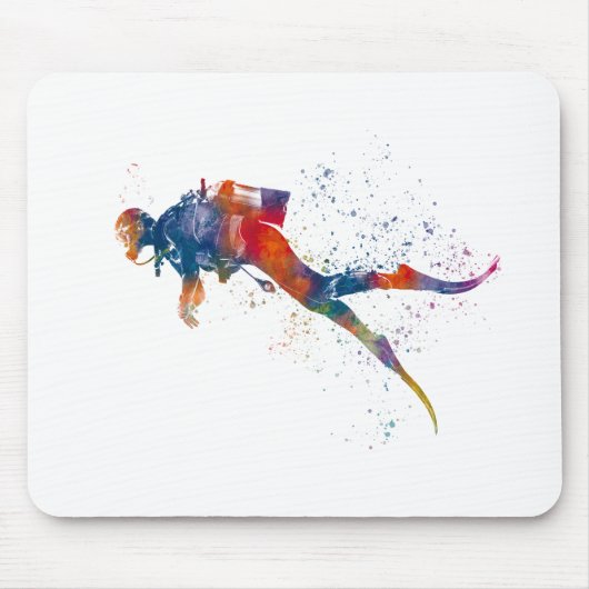 Taucher in Aquarell Mousepad (Vorne)