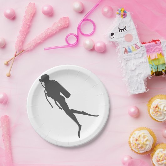 Taucher mit schwarzer Silhouette Pappteller (Party)