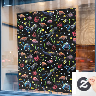 Taucher Ozean Koralle Tropische Fische Tauchshop Fensteraufkleber