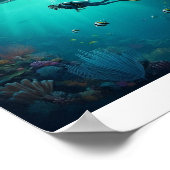Taucher trifft Haifisch Poster (Ecke)