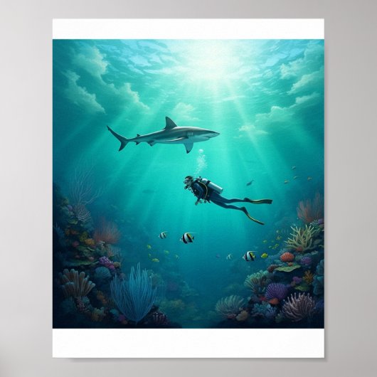 Taucher trifft Haifisch Poster (Vorne)