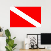 Taucherflagge rotes diagonales Tauchsymbol Poster (Heimbüro)