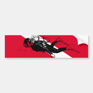 Tauchflagge mit Retro-Taucher-Illustration Autoaufkleber