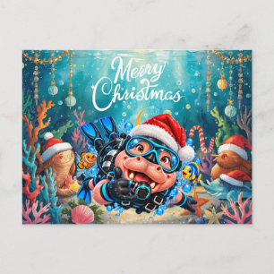 Tauchflusspferd unter dem Meer Weihnachtsfeier Feiertagspostkarte