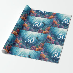 Tauchgang 50. Geburtstag Unterwasser-Geburtstagska Geschenkpapier