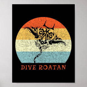 Tauchgang Roatan Vintage Retro Tril Stingray Urlau Poster