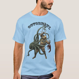 Tauchgerätetaucher mit einem Oktopus und einem Hum T-Shirt