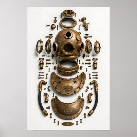 Tauchhelm im Vintage-Stil Poster (Vorne)