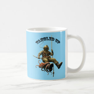 Tauchhelm-Taucher an einem Seil mit einem Oktopus  Kaffeetasse