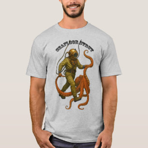 Tauchhelm-Taucher aus der Vintage-Zeit geht mit ei T-Shirt