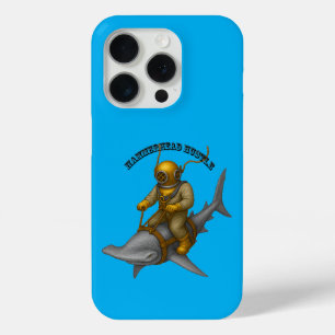 Tauchhelm-Taucher reitet auf einem Hammerhai URM Case-Mate iPhone Hülle