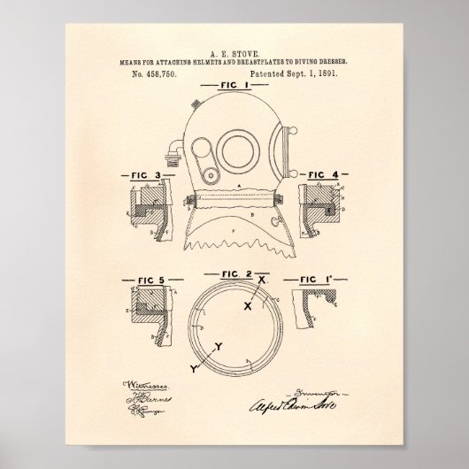 Tauchhelme 1891 Patent Art Old Peper Poster (Vorne)