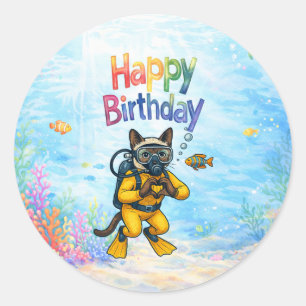Tauchkatze Geburtstag Thema Unterwasser Runder Aufkleber