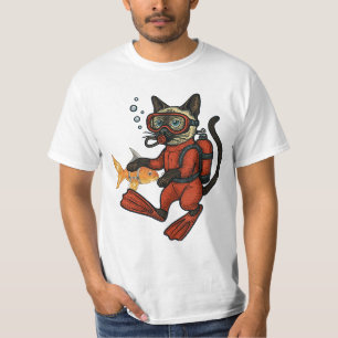 Tauchkatze-Tauchanzug rot Nass mit Fisch T-Shirt