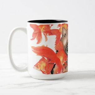 Tauchkatze unter den Fischen Zweifarbige Tasse