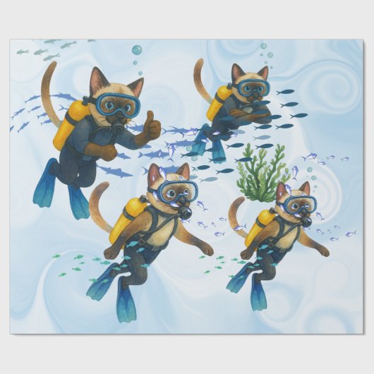 Tauchkatzen tauchen unter Wasser Geschenkpapier (Flach)