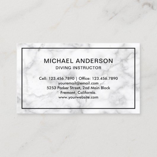 Tauchlehrer aus weißem Marmor Visitenkarte (Rückseite)