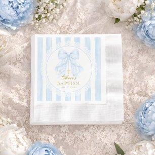 Tauf Blaues Schleifen Baby Junge Serviette