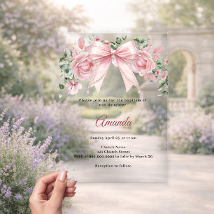 Tauf-Bogen Rosa Blumen Mädchen Elegant Premium Acryleinladungen