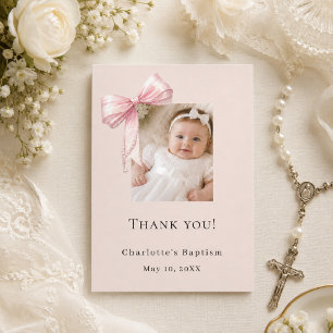 Tauf Champagner rosa Schleife Foto Mädchen Dankeskarte