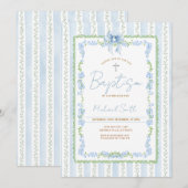 Tauf Einladung Blau Botanisch Junge Christliche Ta (Vorne/Hinten)