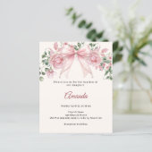 Tauf Einladung Bow Pink Elfenbein Blumen Mädchen E (Stehend Vorderseite)