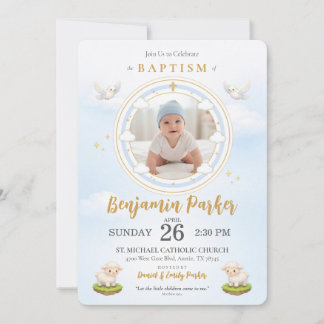 Tauf-Einladung für Baby Jungen mit Foto Einladung