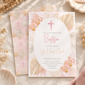 Tauf-Einladung für Mädchen | Boho-Blumenkreuz Einladung