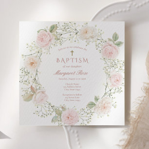 Tauf-Einladung für Mädchen mit Baby-Atem und rosa Einladung