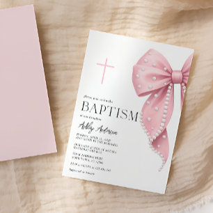 Tauf-Einladung für Mädchen mit rosa Schleife Einladung
