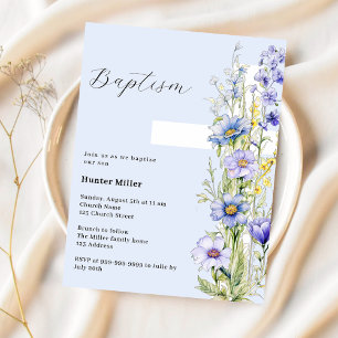 Tauf-Einladung mit blauem Blumendesign für einen J