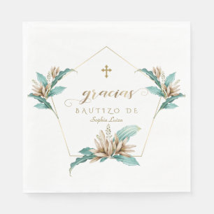 Tauf Einladung mit Blumen Gold Elfenbein Lilie Serviette