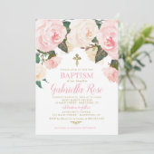 Tauf Einladung | Rosa Blumen Gold (Stehend Vorderseite)