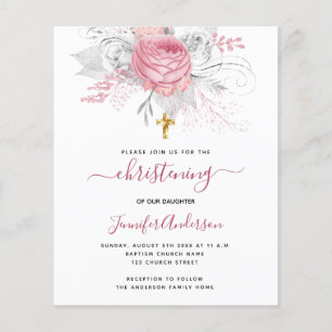 Tauf-Einladung rosa Blumen Mädchen Budget Flyer