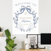 Tauf-eleganter blauer Bogen-Willkommensschild Poster (Heimbüro)