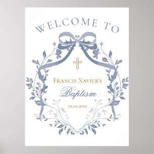 Tauf-eleganter blauer Bogen-Willkommensschild Poster