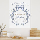 Tauf-eleganter blauer Bogen-Willkommensschild Poster (Küche)