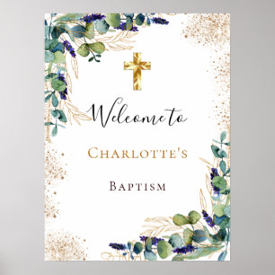 Tauf-Eukalyptus-Grün Goldkreuz-Willkommen Poster