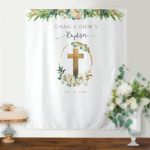 Tauf-Foto-Hintergrund Elegantes Grün für Jungen od Wandteppich