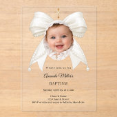 Tauf-Foto Mädchen Luxus mit Elfenbeinperlen Acryleinladungen (Vorderseite)