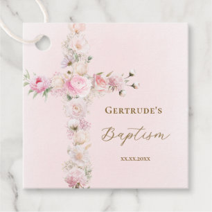 Tauf rosa Blumenkreuz  Geschenkanhänger