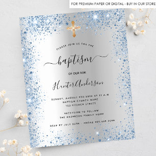Tauf-Silber-Blau-Junge-Glitter-Einladung im Budget Flyer