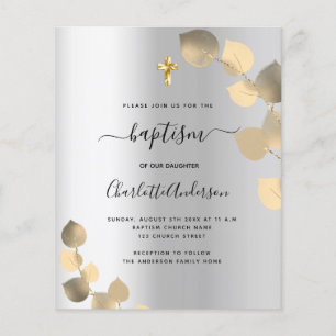 Tauf-Silber-Eukalyptus-Gold-Budget-Einladung Flyer
