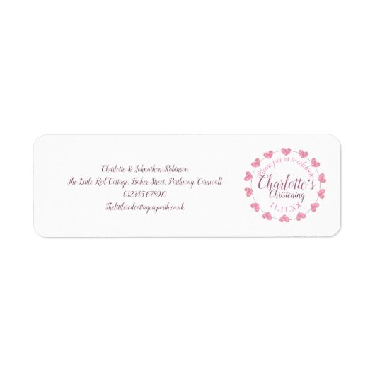 Taufadresse der weißen und rosa Tochter (Vorne)