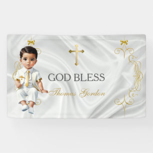 Taufbanner für Babyjungen aus Gold mit Kreuzmotiv Banner