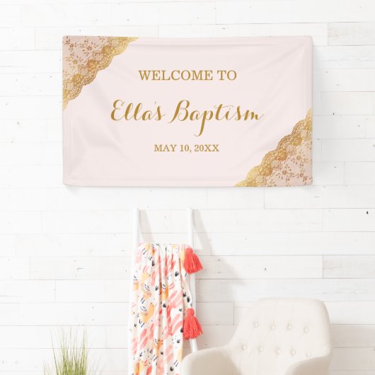 Taufbanner Pink Gold Spitze Banner (Insitu)
