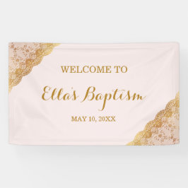 Taufbanner Pink Gold Spitze Banner