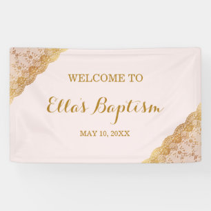 Taufbanner Pink Gold Spitze Banner