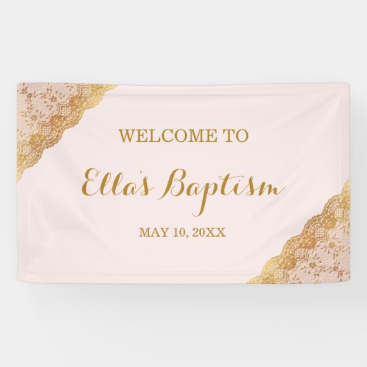 Taufbanner Pink Gold Spitze Banner (Horizontal)